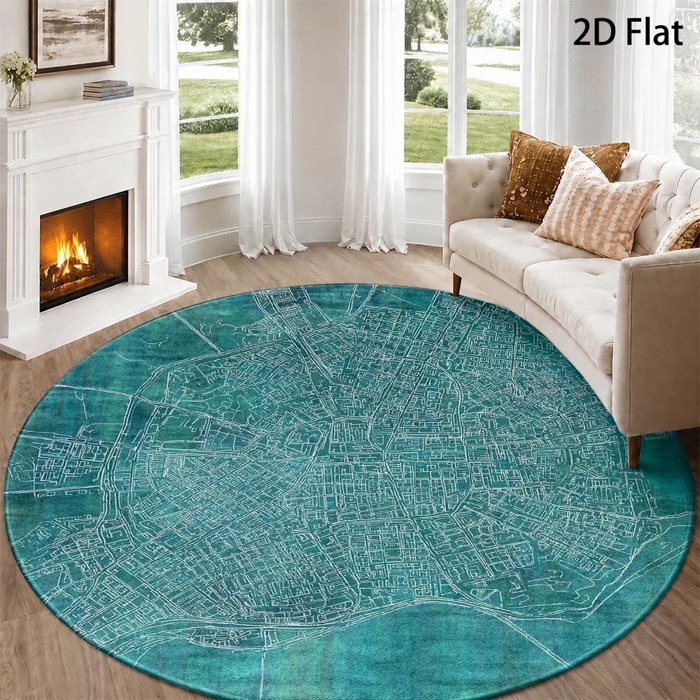 Commercial Road Printing - Tapis rond bleu sarcelle avec carte